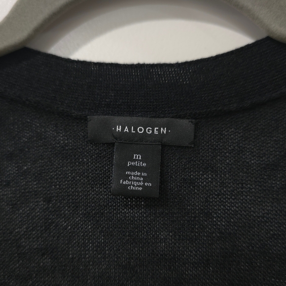 Halogen Nordstrom Slide Slit Black Open Cardigan, Linen Blend, MP, Closet Staple - Picture 10 of 14